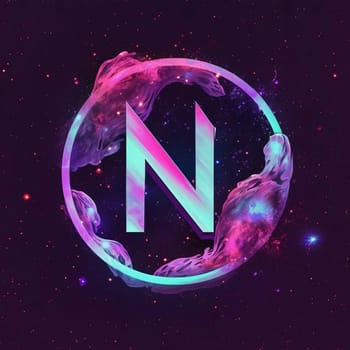 Graphic alphabet letters: N letter in space. Cosmic background. Vector illustration. Eps 10