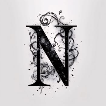 Graphic alphabet letters: Letter N, Grunge Ink Splashes, Vector Illustration