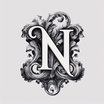 Graphic alphabet letters: Luxury ornate capital letter N. Capital letter in vintage baroque style.