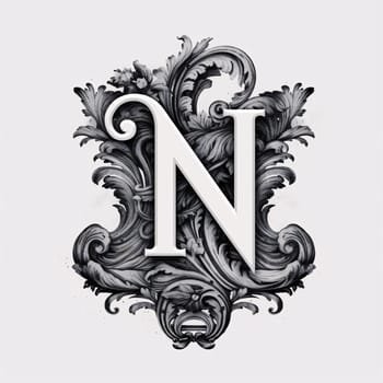 Graphic alphabet letters: Luxury capital letter N with vintage baroque ornament.