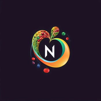Graphic alphabet letters: Letter N logo with fruits and berries. Vector design template elements for your application or corporate identity.