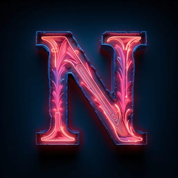 Graphic alphabet letters: Neon letter N from neon alphabet collection isolated on black, vector illustration