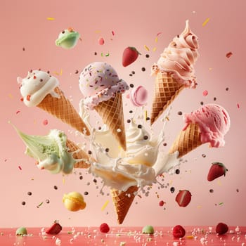 Lots of delicious and beautiful ice cream. Summer dessert. Poster, menu. High quality photo