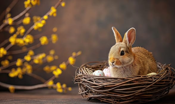 Rabbit in Nest With Eggs Selective focus