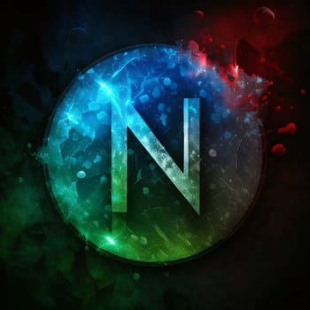 Graphic alphabet letters: N letter in space, computer generated abstract background, 3D rendering