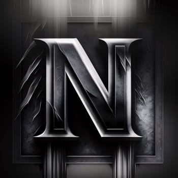 Graphic alphabet letters: Metal letter N on a black background. 3D illustration. 3D rendering.