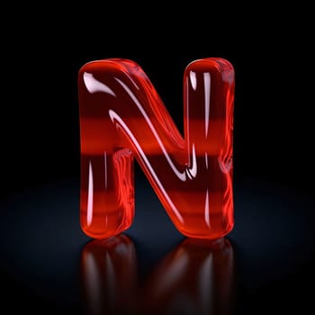 Graphic alphabet letters: Red jelly letter N on black background. 3d rendering. High resolution.