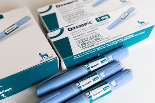 Ozempic Insulin injection pen for diabetics and weight loss. Denmark - March 25, 2024