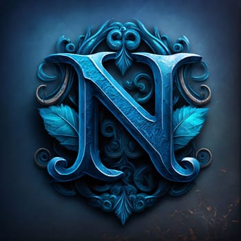 Graphic alphabet letters: Luxury capital letter N with ornate floral elements. 3D render