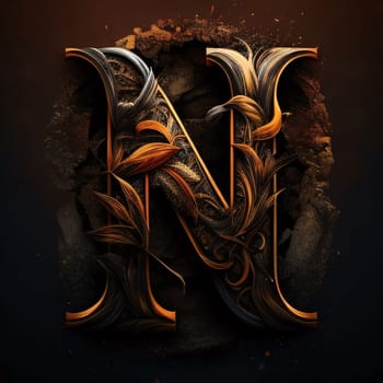 Graphic alphabet letters: Letter N with Grunge Background. 3D Illustration.
