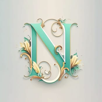 Graphic alphabet letters: Vintage capital letter N in the style of Baroque.