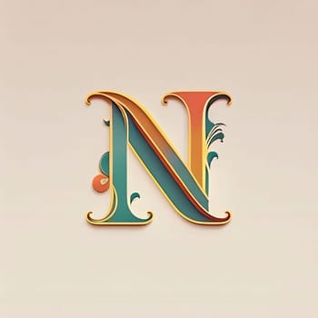Graphic alphabet letters: Vintage style capital letter N with floral ornament. Vector illustration.