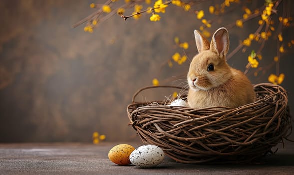 Rabbit in Nest With Eggs Selective focus