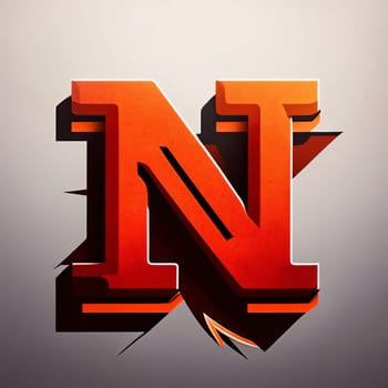 Graphic alphabet letters: 3d illustration of the letter N in red and orange on a gray background