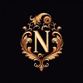 Graphic alphabet letters: Luxury golden capital letter N in the style of Baroque.