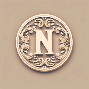 Graphic alphabet letters: Vintage ornate letter N in retro style. Vector illustration.