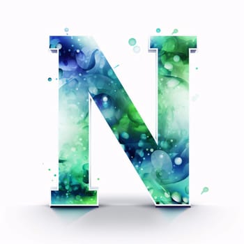 Graphic alphabet letters: Alphabet letter N, watercolor style vector typographic illustration.