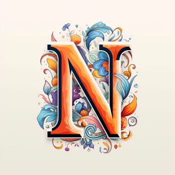 Graphic alphabet letters: Vector letter N with floral ornament. Lettering can be used for posters, greeting cards