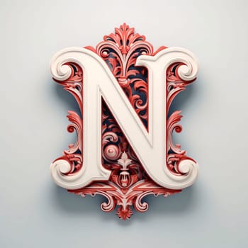 Graphic alphabet letters: Decorative capital letter N in classic style. 3D render.