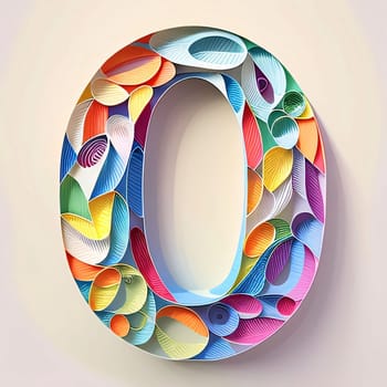 Graphic alphabet letters: Colorful paper cut font. Letter O. 3D illustration.