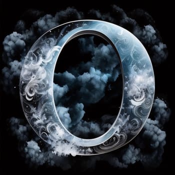 Graphic alphabet letters: letter O of the alphabet surrounded by clouds. 3D illustration.