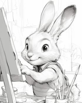 Coloring book for children, coloring animal, hare. Selective soft focus.