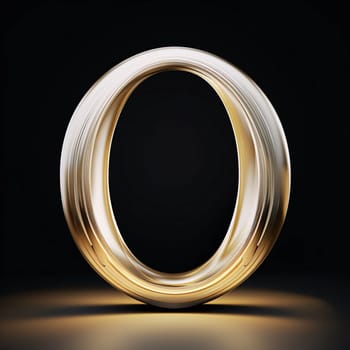 Graphic alphabet letters: 3d letter O in gold metal style on a black background.