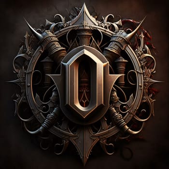 Graphic alphabet letters: Luxury shield with gothic elements. 3D rendering