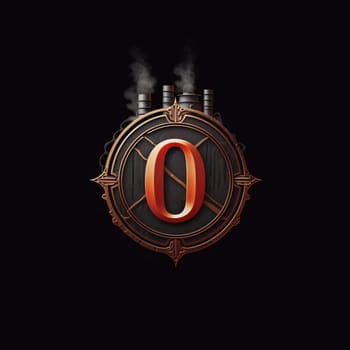 Graphic alphabet letters: Vintage letter O logo with steam locomotive. 3D rendering