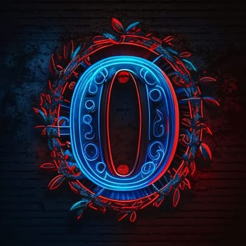 Graphic alphabet letters: Neon light letter O on dark brick wall background. Vector illustration