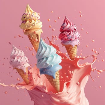 Lots of delicious and beautiful ice cream. Summer dessert. Poster, menu. High quality photo