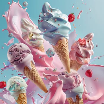 Lots of delicious and beautiful ice cream. Summer dessert. Poster, menu. High quality photo