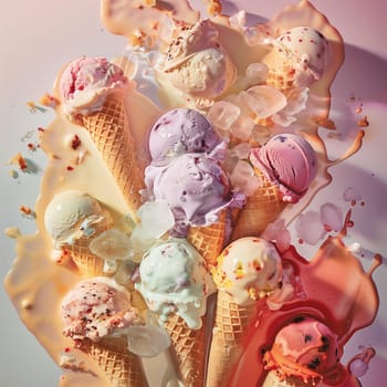 Lots of delicious and beautiful ice cream. Summer dessert. Poster, menu. High quality photo