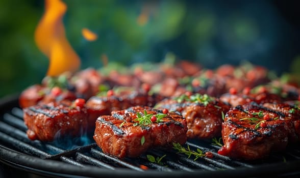 Steak Grilling on BBQ. Selective focus.