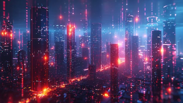 A digital background featuring a futuristic cityscape with glowing lines and data streams.