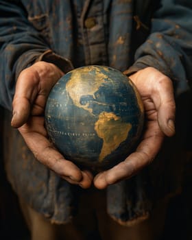 Person Holding Globe in Hands. Selective focus.