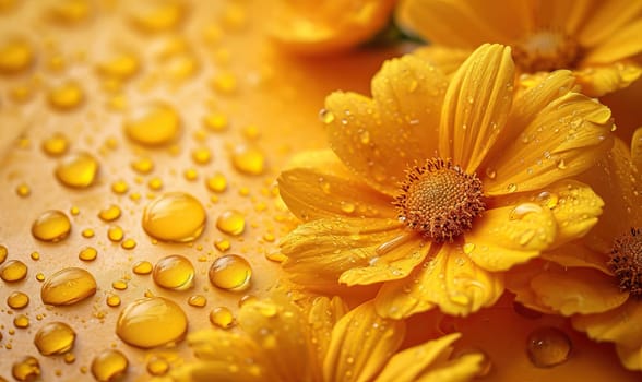 Yellow Flowers Adorned With Water Drops. Selective focus