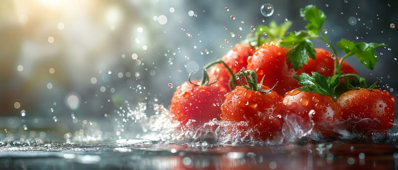 Water Splashes on Tomatoes. Selective focus.