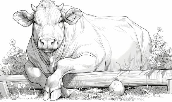 Coloring book for children, coloring animal, cow, bull. Selective soft focus.