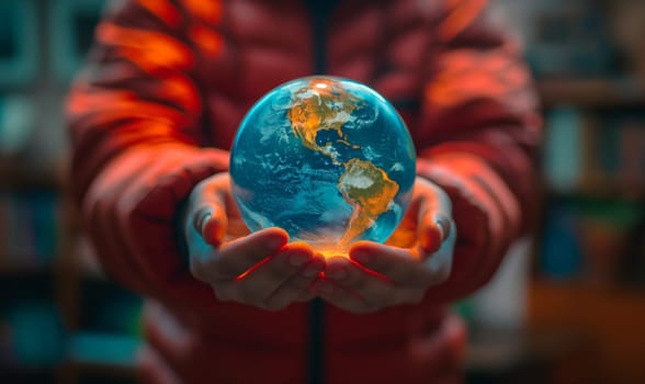 Person Holding Globe in Hands. Selective focus.