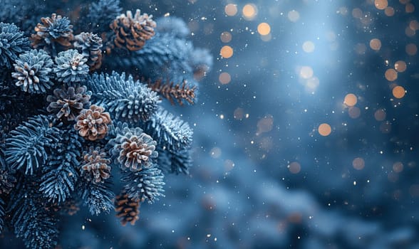 Blue Christmas Tree With Pine Cones. Selective focus