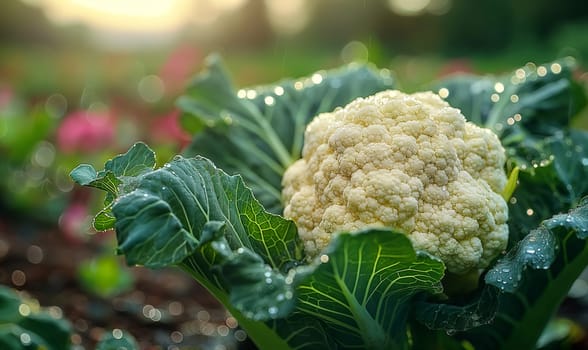 Cauliflower Growing in Field. Selective soft focus.