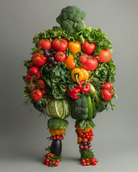 Man Sculpted From Vegetables and Fruits. Selective focus