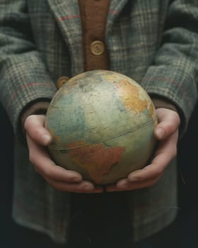 Person Holding Globe in Hands. Selective focus.