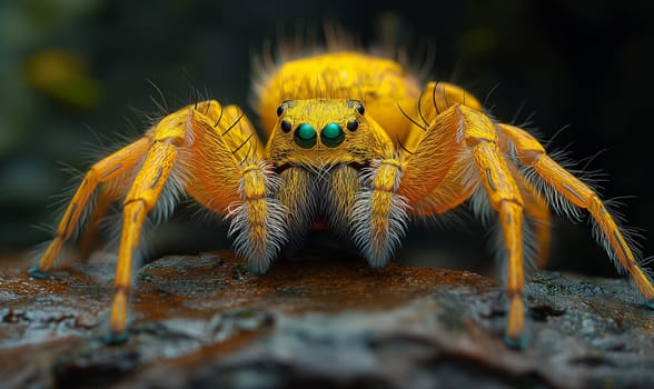 Yellow Spider With Green Eyes Close Up. Selective focus