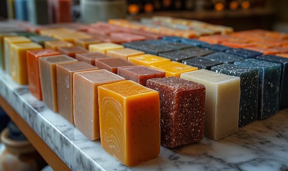 Colorful Handmade Soaps on Display. Selective focus