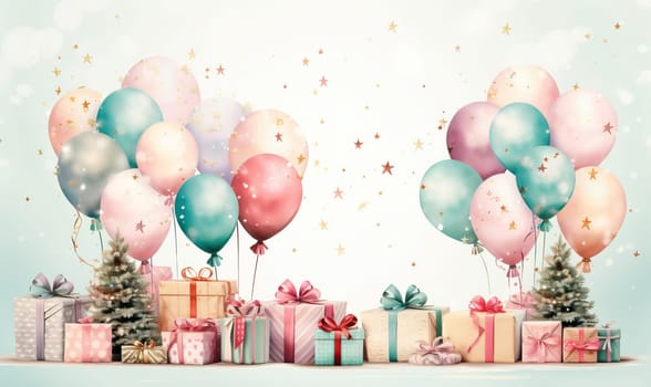 Colorful Background With Balloons and Presents. Selective focus.