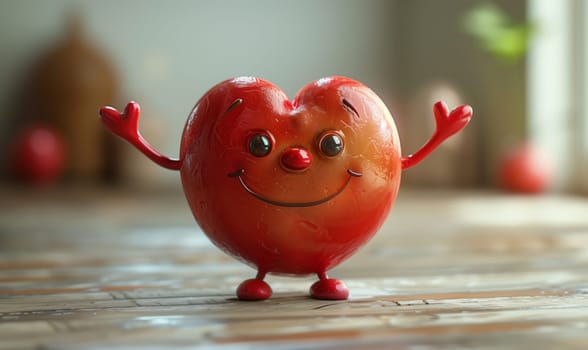 Cartoon, 3D, red heart shaped character. Selective focus.