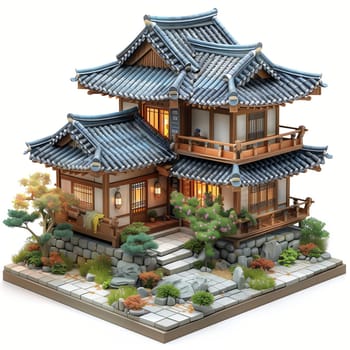 Asian style house model on a white background. Selective focus