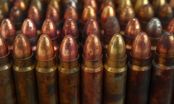 Close Up of Many Bullet Shells. Selective focus.